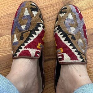 Vintage Kilim wool rug mules. sz 11